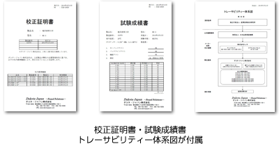 校正証明書・トレーサビリティー体系図が付属