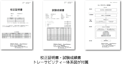 校正証明書・トレーサビリティー体系図が付属